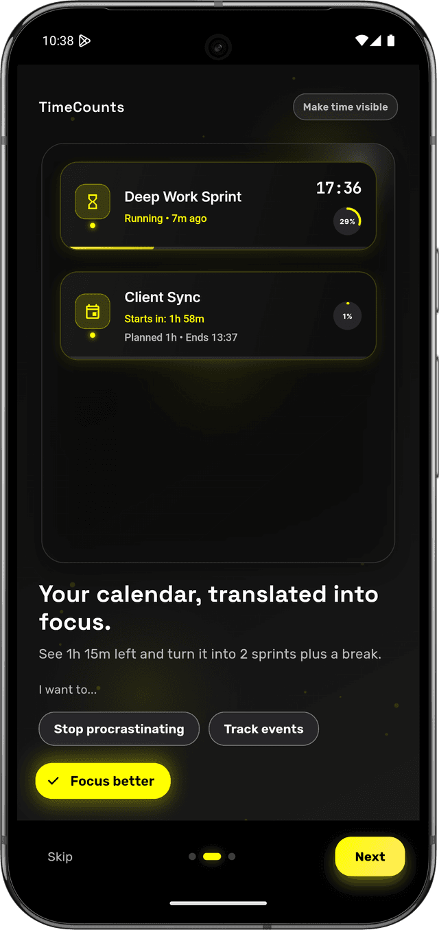 TimeCounts — calendar translated into focus